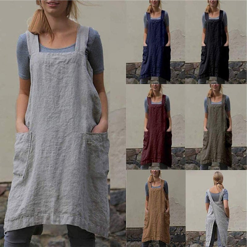 YESDOOD Cotton Linen Apron Cross Back Apron for Women with Pockets Pinafore Dress for Baking Cooking - Image 5